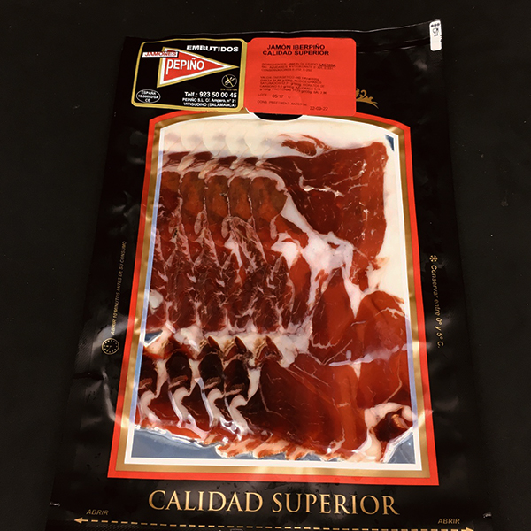 Sobre lonchas de jamón superior Solera etiqueta Oro