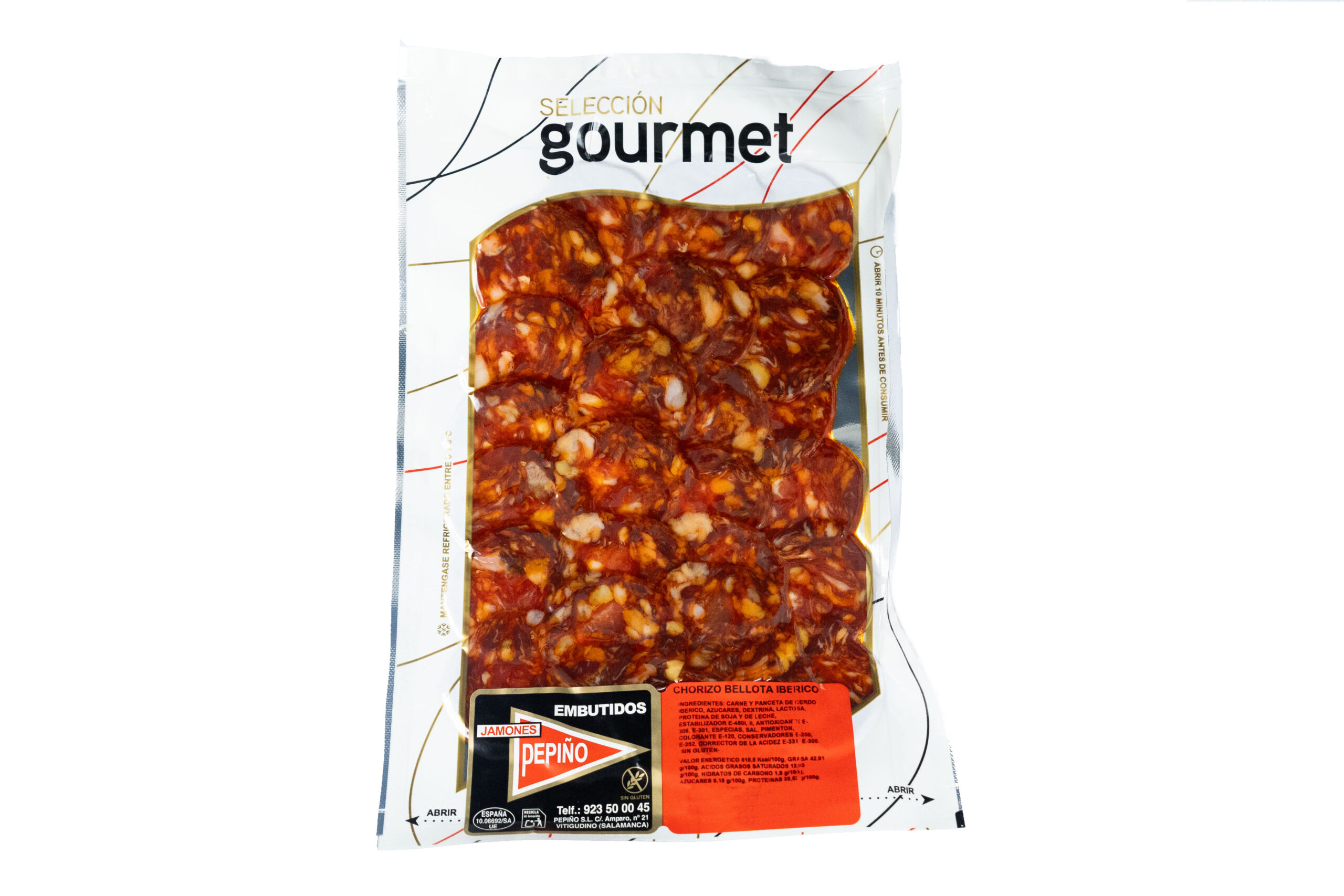 Sobre lonchas de chorizo ibérico bellota